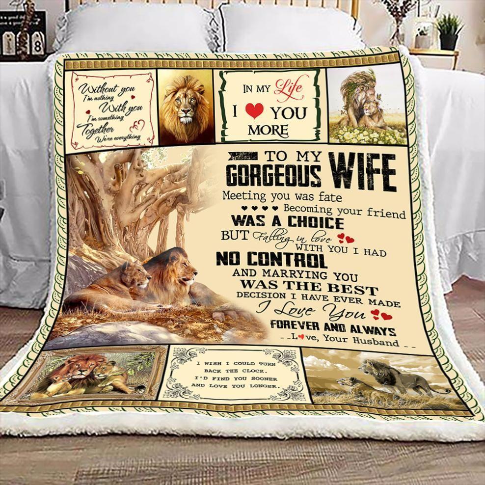 To My Wife Marrying You Was The Best Lion Family Fleece Blanket