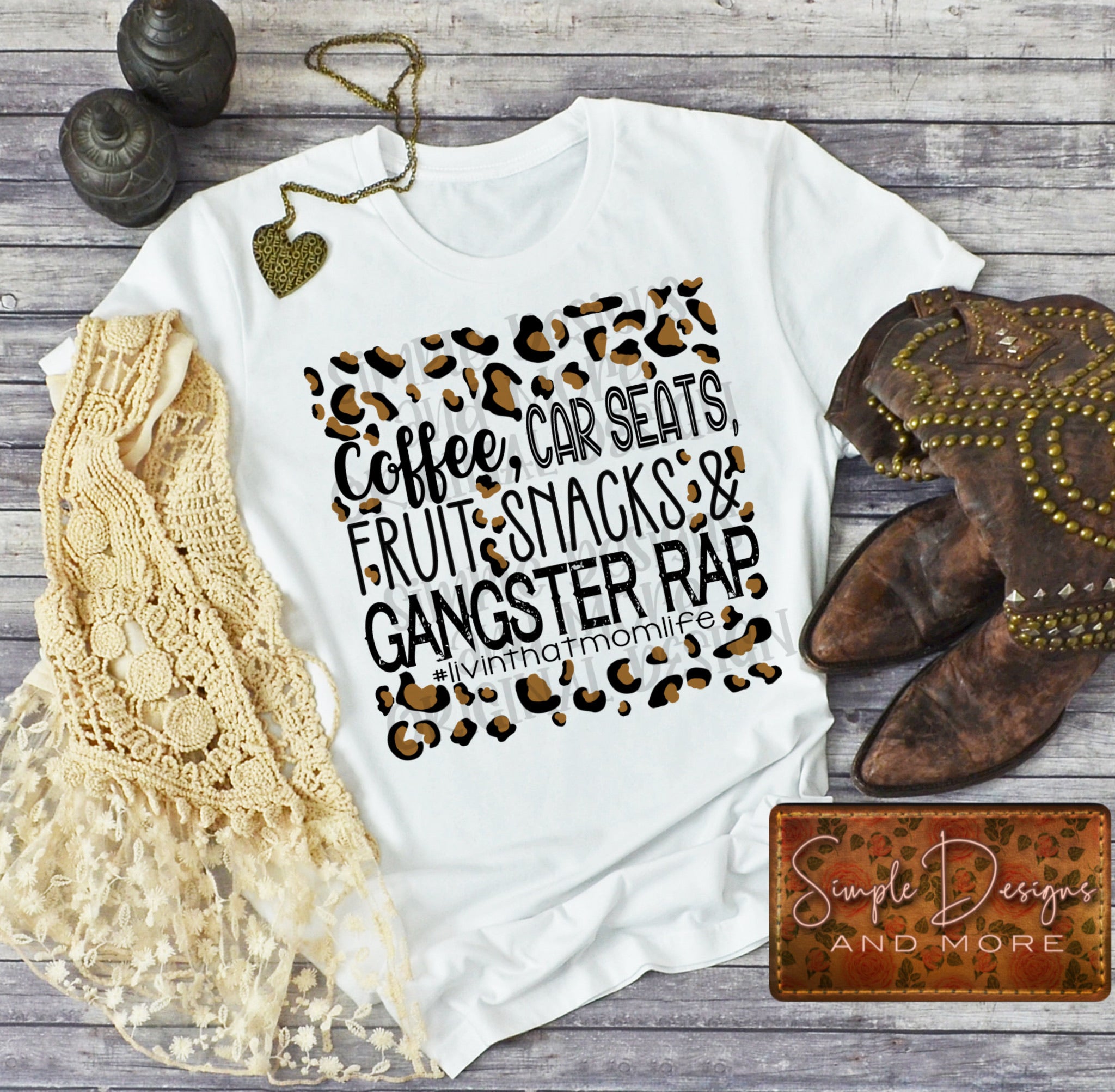 Coffee Car Seats Fruit Snacks And Gangster Rap Leopard Frame T-Shirt, Custom Tees, Tank Tops