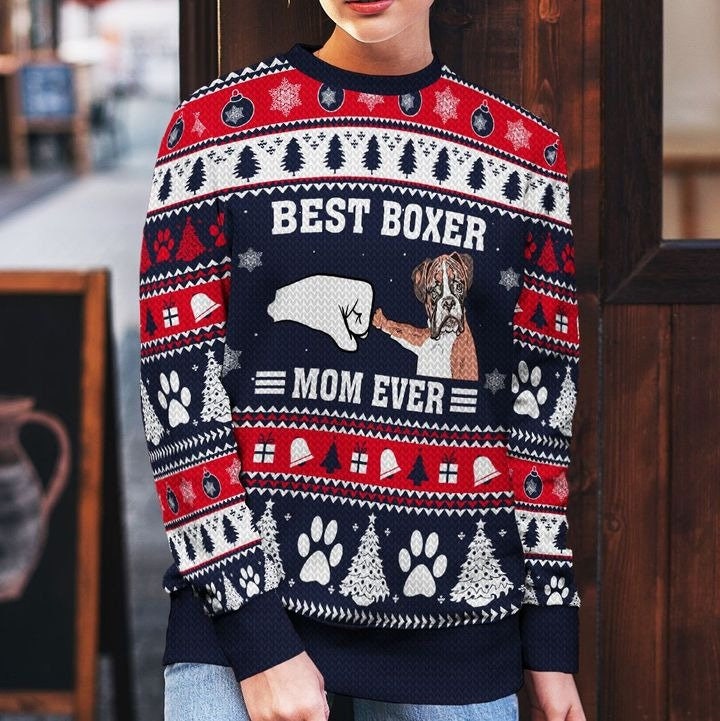 Boxer Dog Ugly Christmas  Wool Sweater