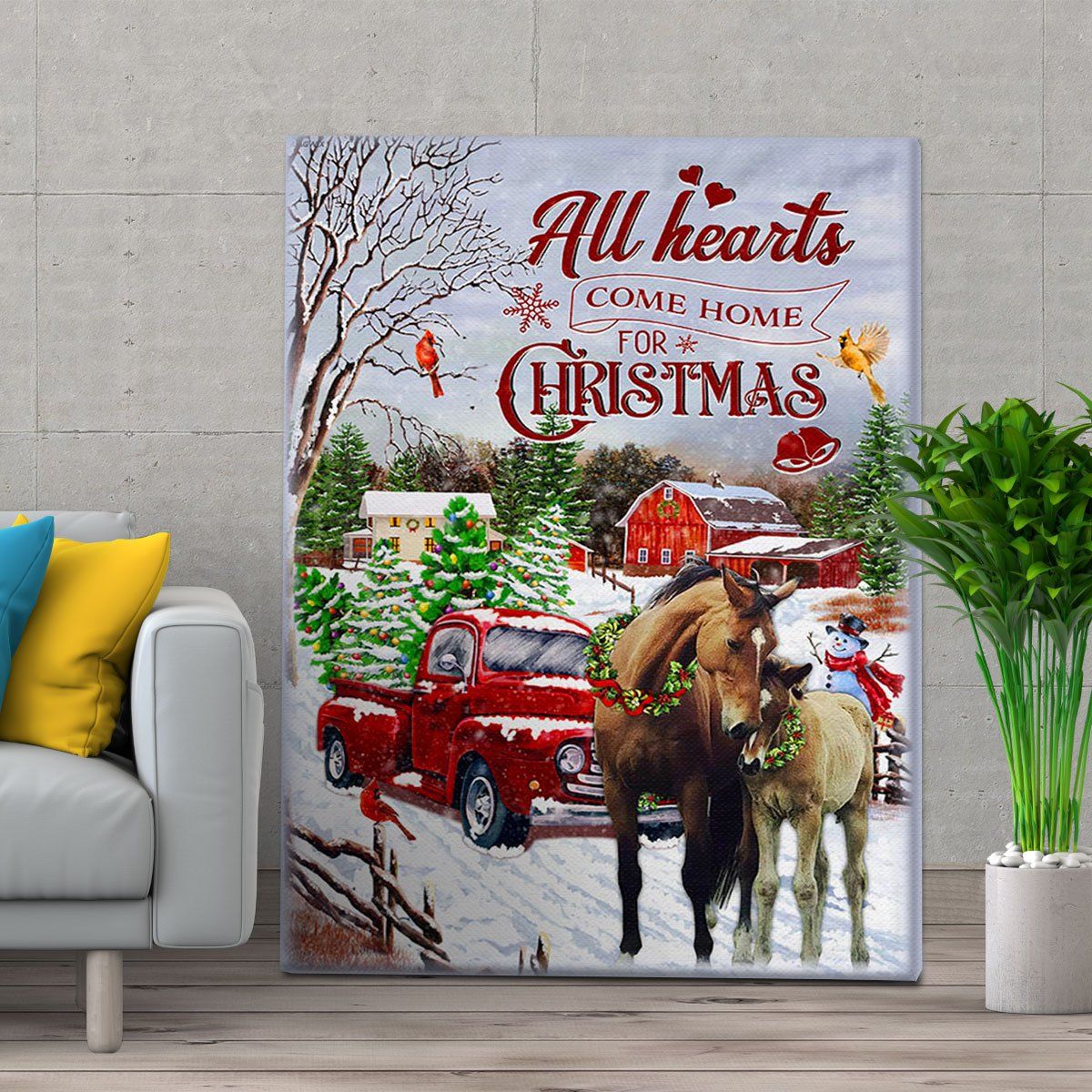 Personalized All Hearts Come Home For Christmas Horse Wall Art For Christmas Gift – Canvas Prints Poster Wall Art