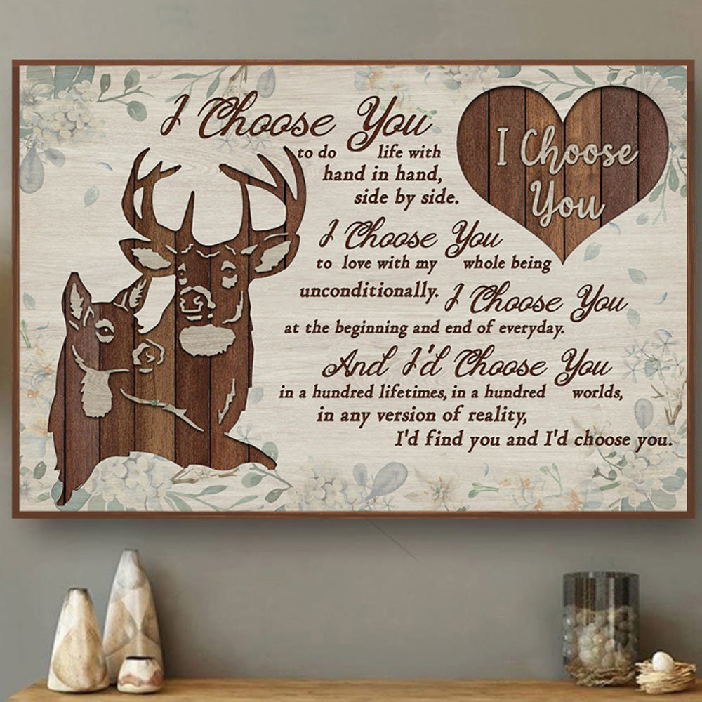 White Wood Deer Couple I Choose You Landscape Poster & Canvas Home Decor Wall Art Visual Art