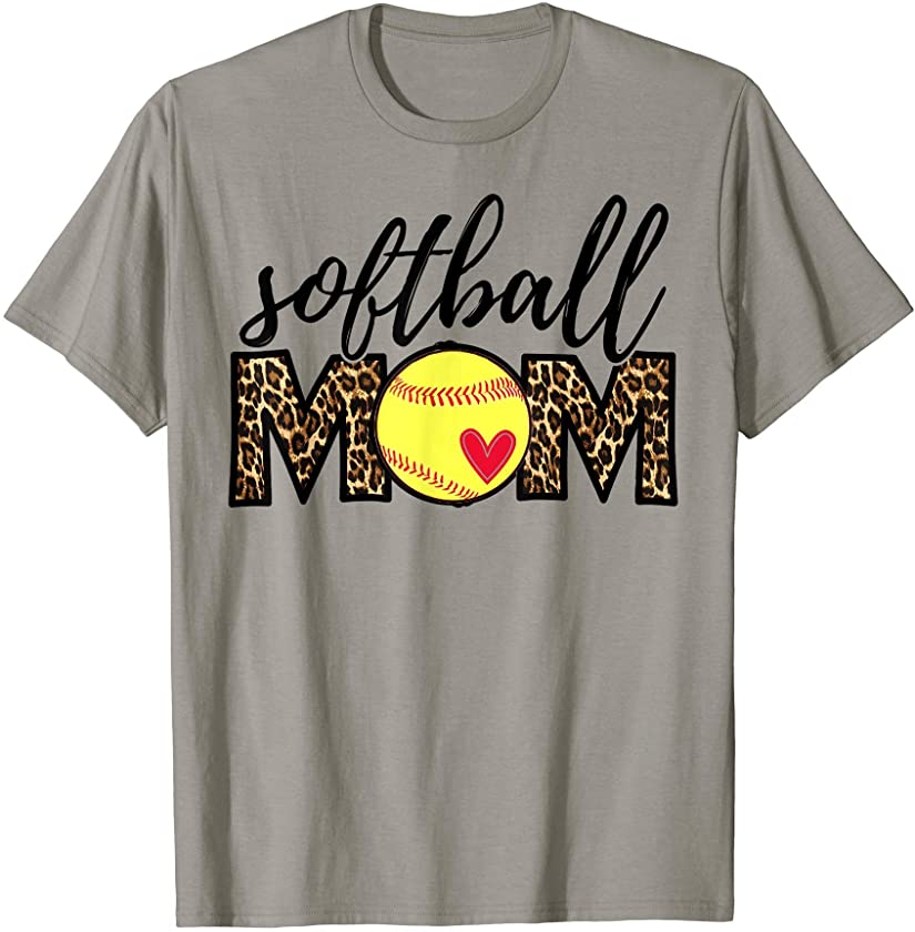 Softball Mom Leopard Funny Baseball Mom Mother’s Day 2021 T-Shirt