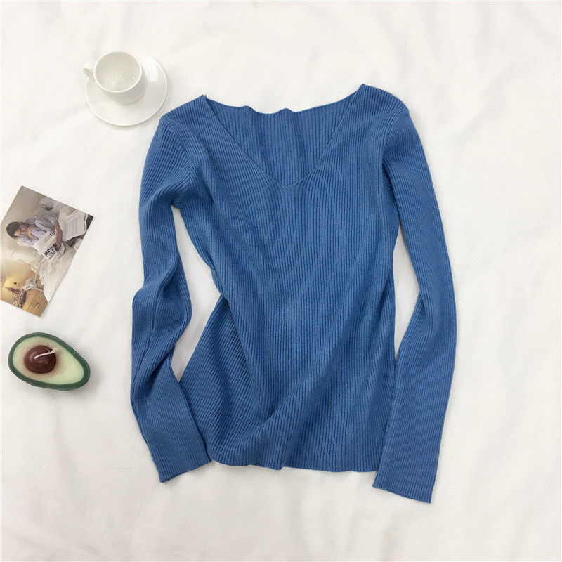 Zoki New Women Sweater Autumn Long Sleeve Pullover Basic Top Fashion V-neck Elastic Female Winter Solid Knitted Jumper alx