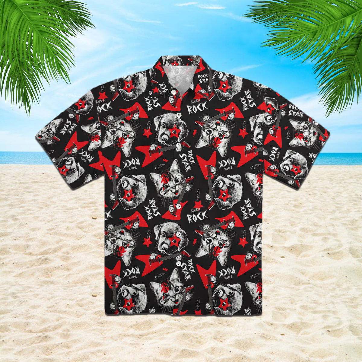 Cat Dog Play Rock On Electric Guitar Hawaii Shirt For Men And Women Ha3746