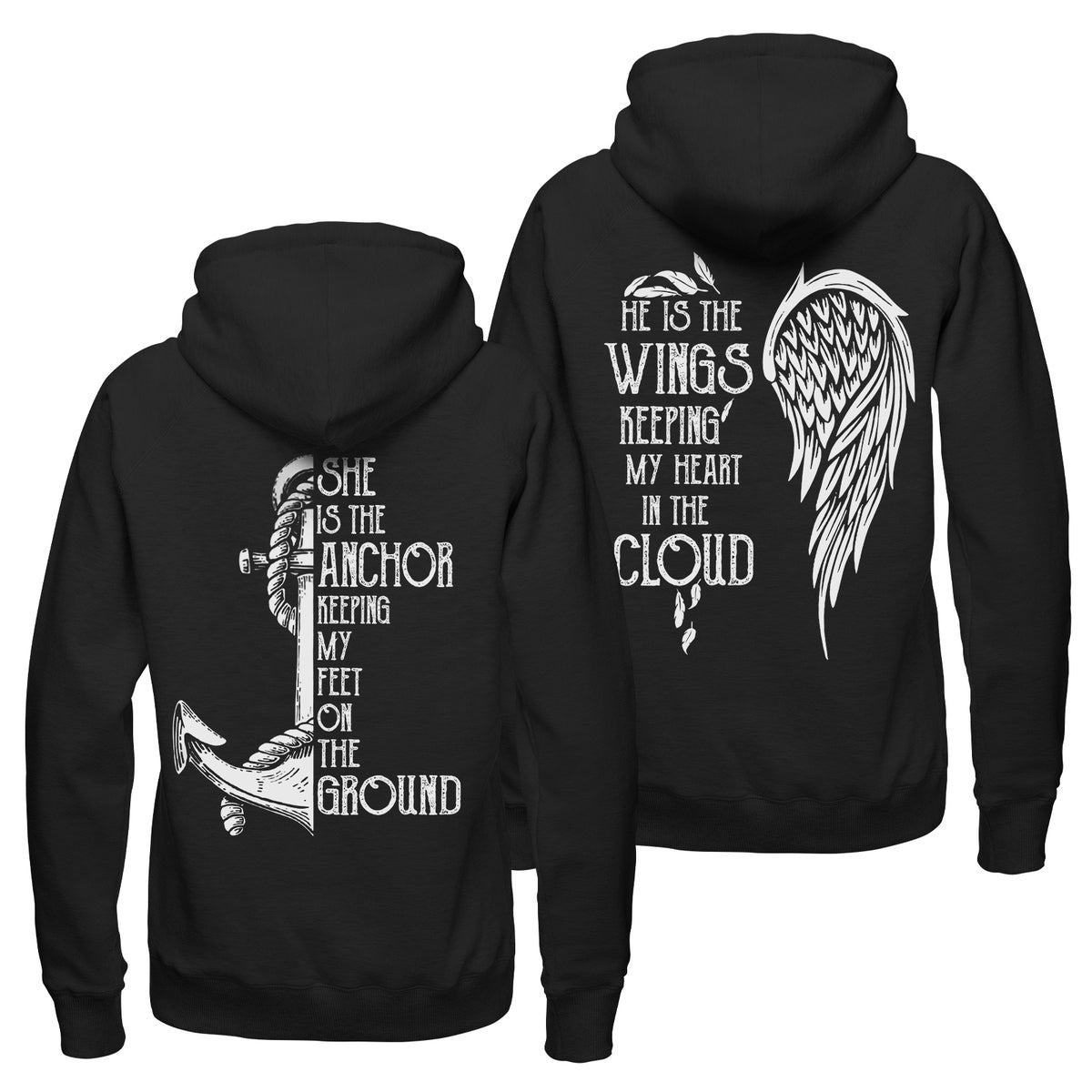 He Is The Wings Keeping My Heart In The Cloud Couple Hoodie, His And Hers Hoodies For Couples, Unisex Couple Hoodies, Matching Outfit Couples