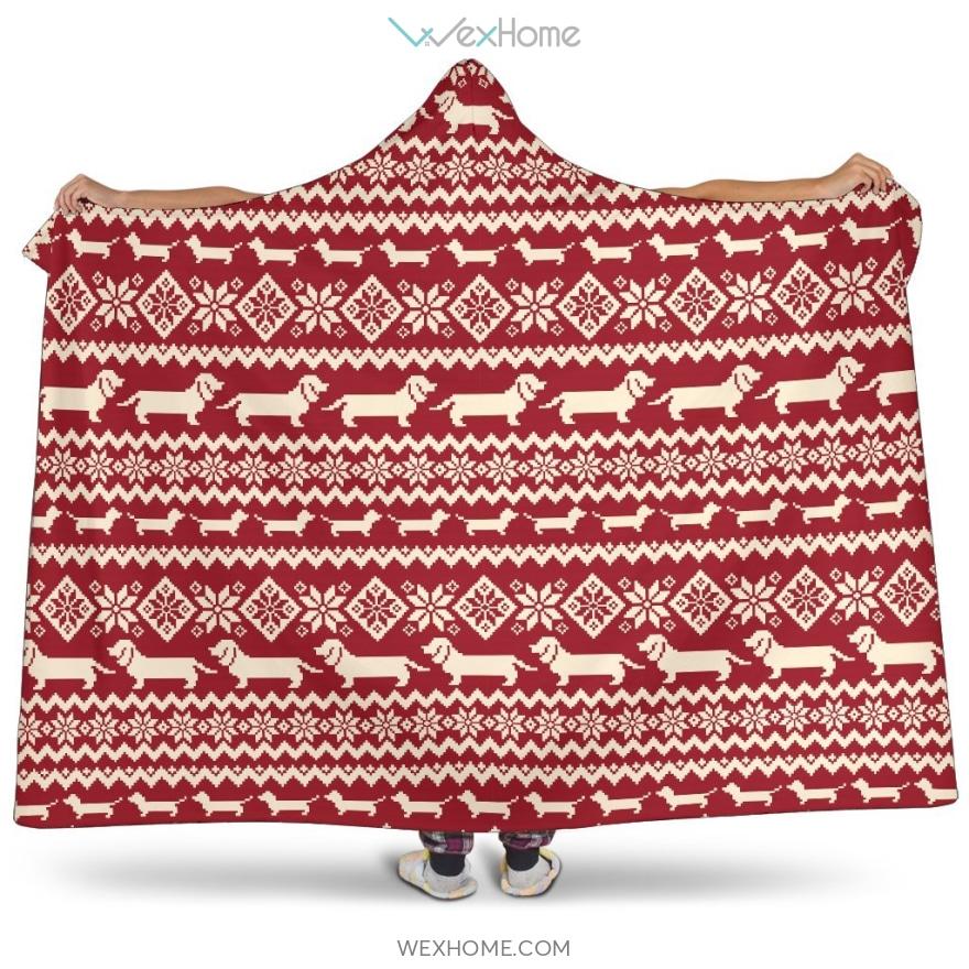 Dachshund Nordic Pattern Hooded Blanket