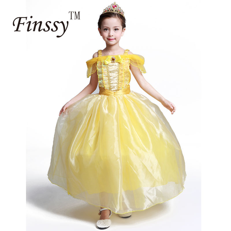 Beauty And The Beast Cosplay Costume for Girls Carnival Halloween Costume Belle Princess Dress for Kids Party Dress Yellow alx