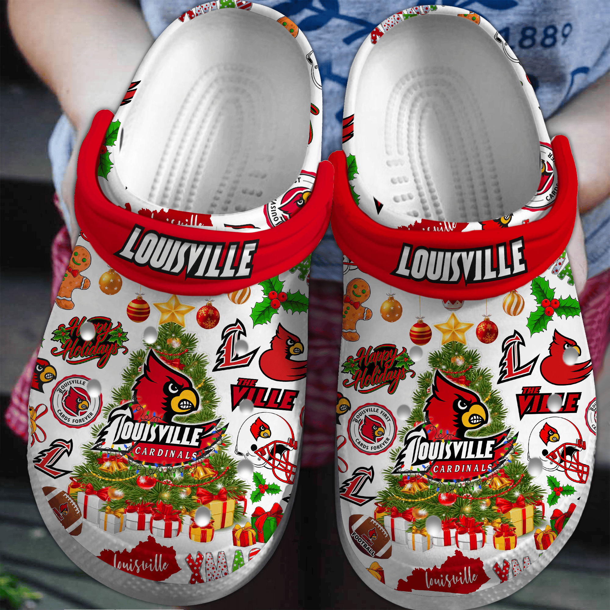 Merry Christmas Louisville Cardinals NCAA Sport Crocss Crocband Clogs Shoes Comfortable For Men Women and Kids