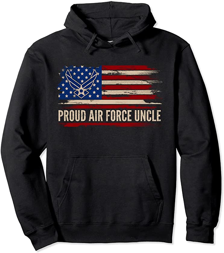 Vintage Proud Air Force Uncle American Flag Veteran Gift Pullover Hoodie