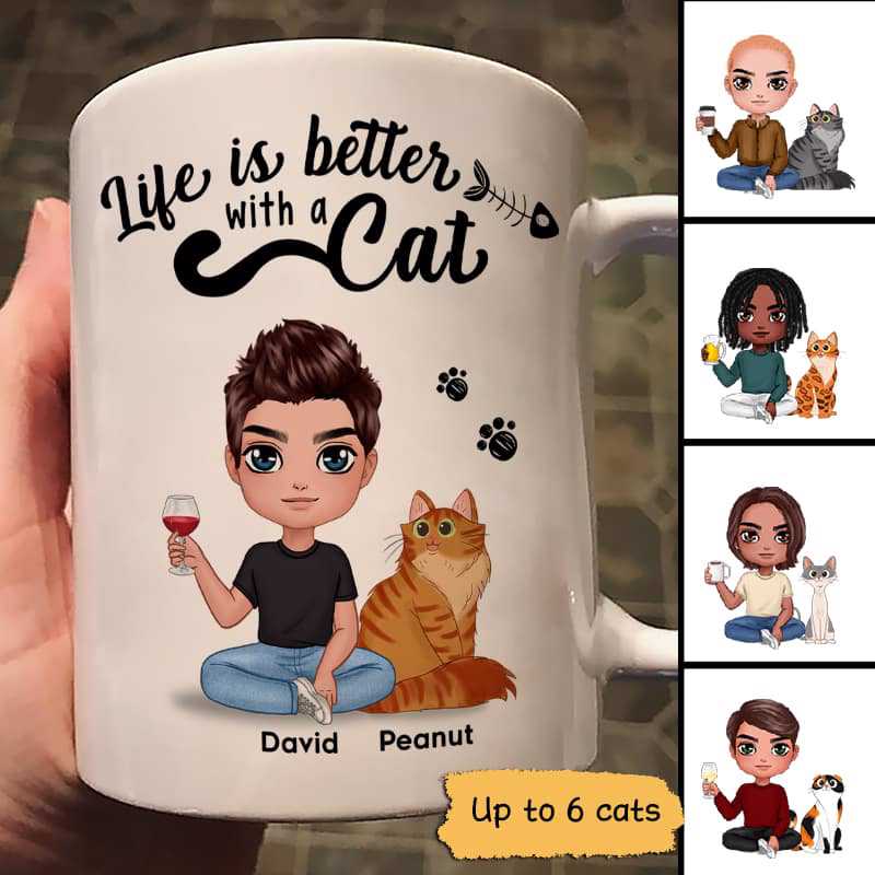 Life Is Better With Cats Father‘S Day Gift Doll Style Personalized Mug