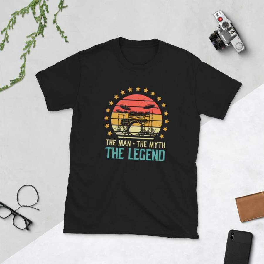 The Man The Myth The Legend Drummer T-Shirt for Men Vintage Drum Player Percussionist Dad Shirt Father’s Day Gift S-3XL Unisex Tee