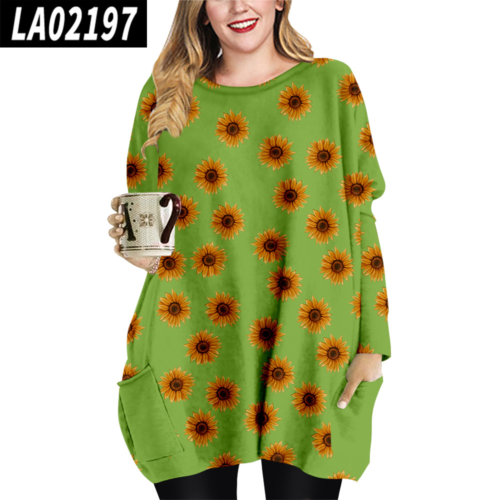 2021 New Fashion Plant Floral Plus Size Women’s Round Neck Casual Loose Creative Dress XS-4XL alx