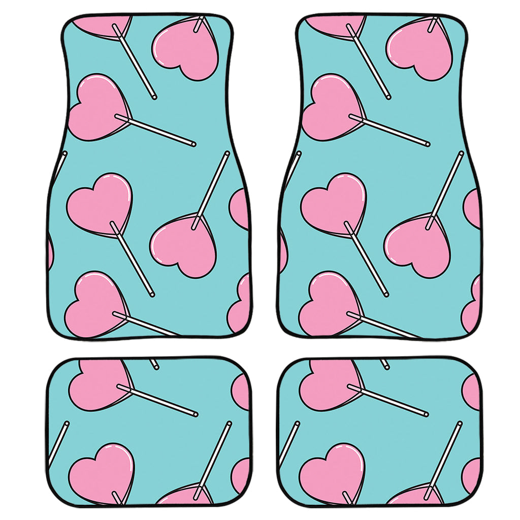 Pink Heart Lollipop Pattern Print Front And Back Car Floor Mats, Front Car Mat