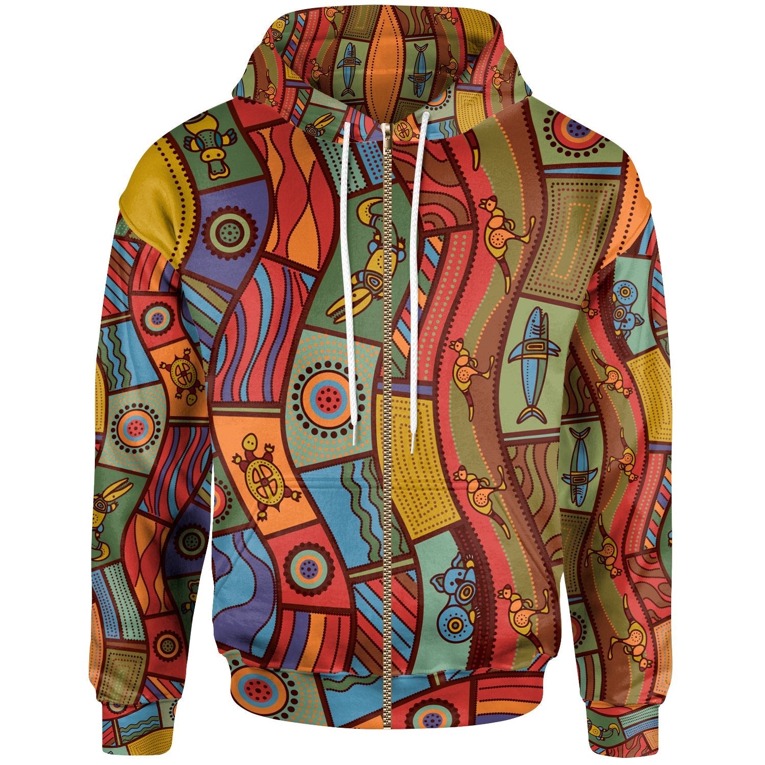 Zip Up- Hoodie – Aboriginal Art With Animals