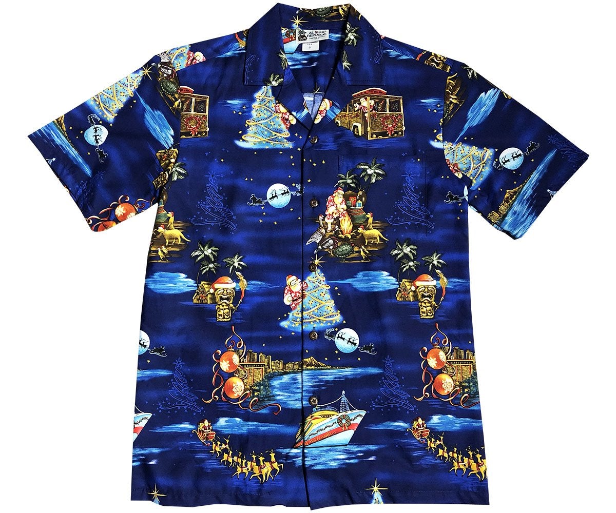 Santa Cruises In Hawaiian Navy Summer Shirt Ha64089