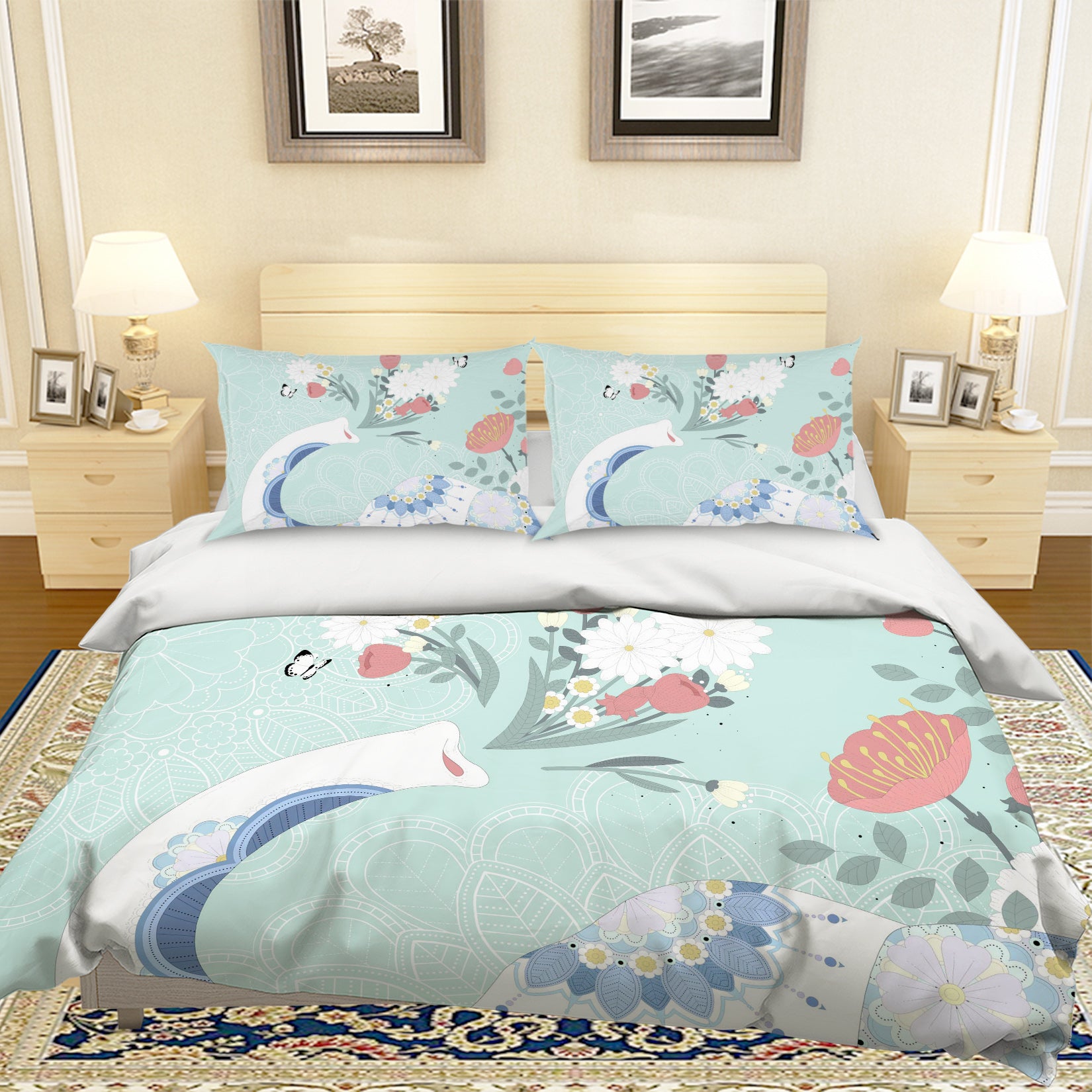 3D Cartoon Elephant Flower Quilt Cover Set Bedding Set Pillowcases 76