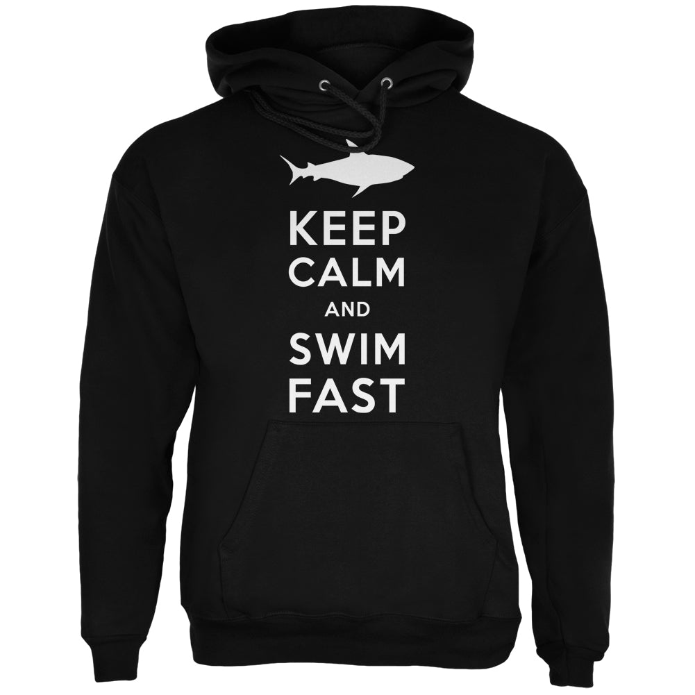 Shark Keep Calm And Swim Fast Black Adult Hoodie