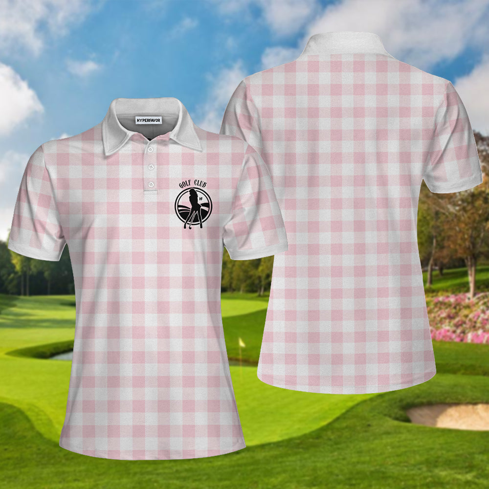 Sexy Golf Girl With A Golf Club Golf Short Sleeve Women Polo Shirt, White And Pink Golf Shirt For Ladies Coolspod