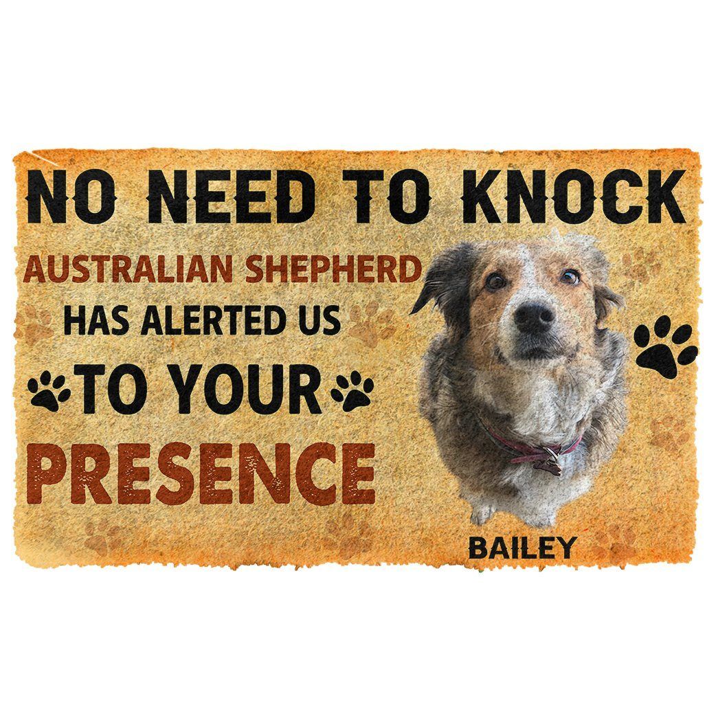 Gearhumans 3D No Need To Knock Australian Shepherd Custom Name Doormat