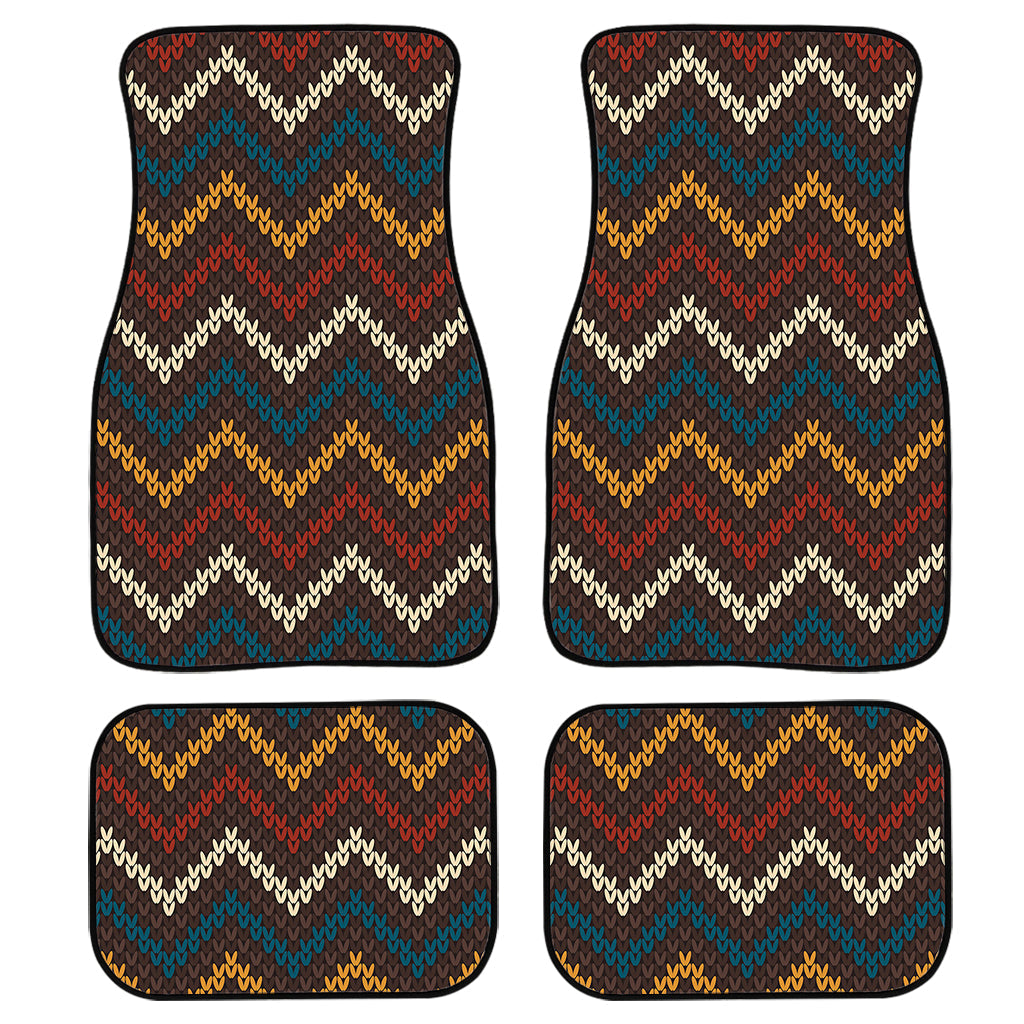 Vintage Chevron Knitted Pattern Print Front And Back Car Floor Mats, Front Car Mat