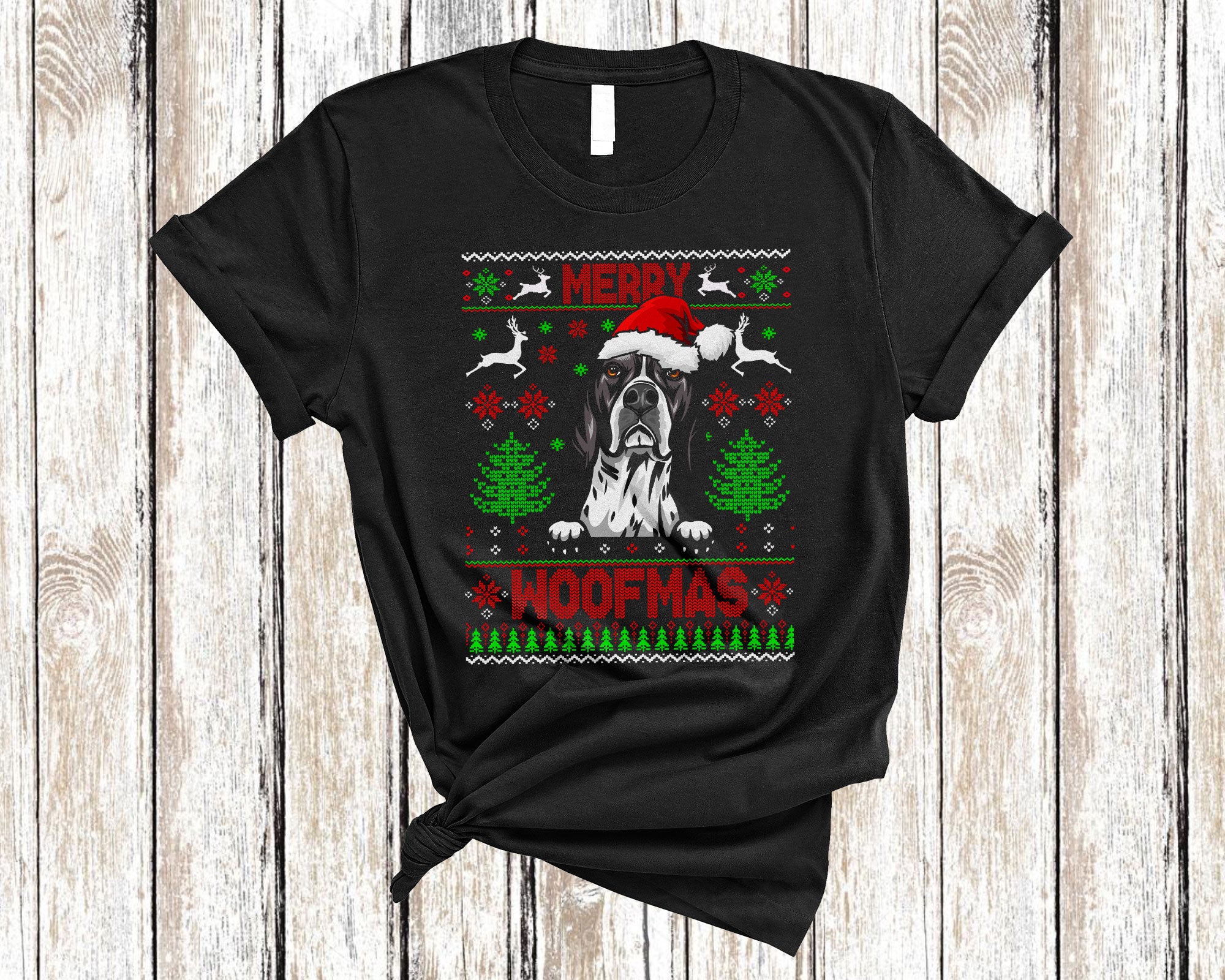 Christmas Dog Shirt Merry Woofmas Funny Ugly Christmas Santa English Pointer Dog Sweater Gifts T-Shirt