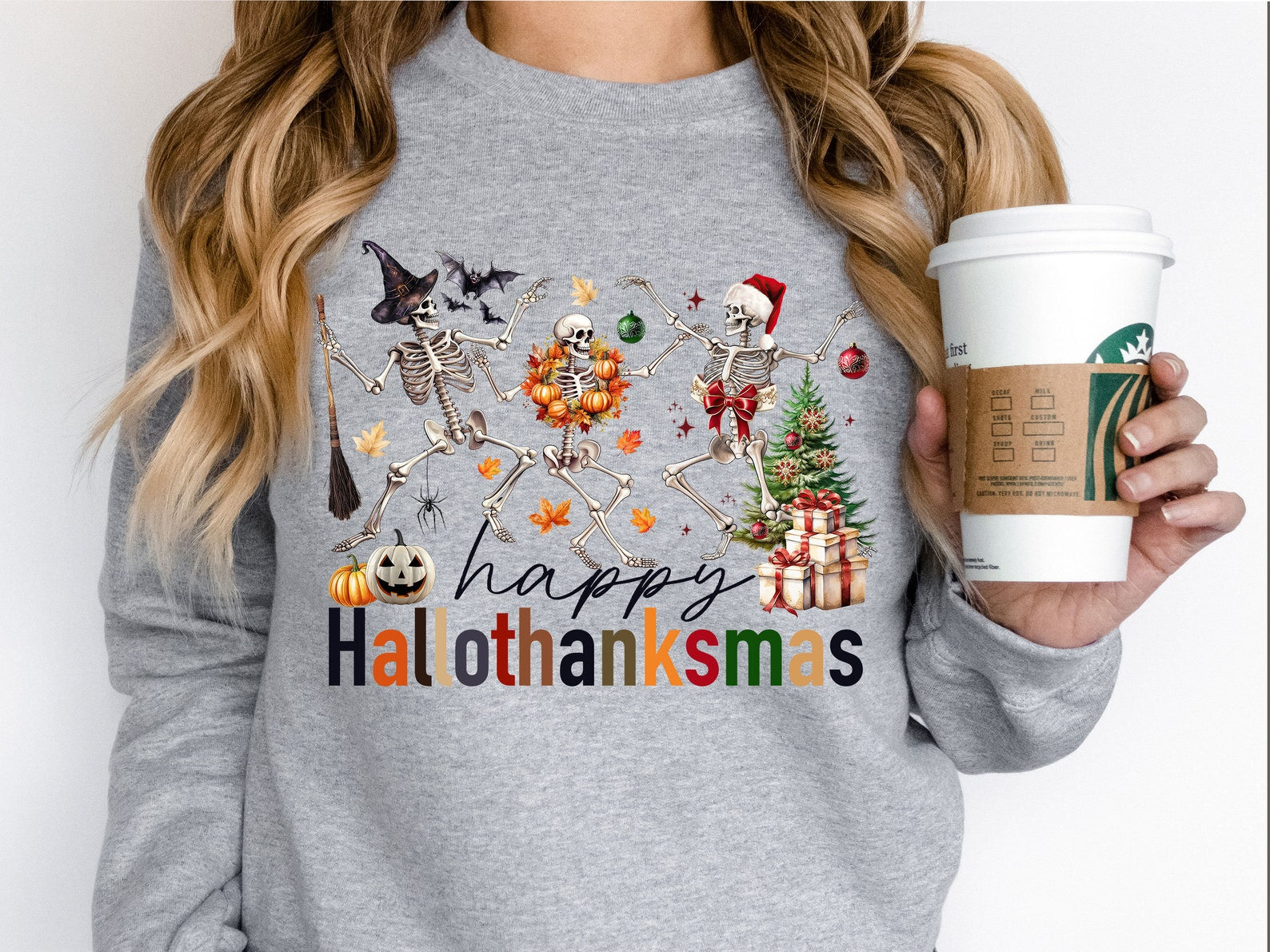 Happy Hallothanksmas Sweatshirt Halloween 2D Crewneck Sweatshirt All Over Print Sweatshirt For Women Sweatshirt For Men Sws3603