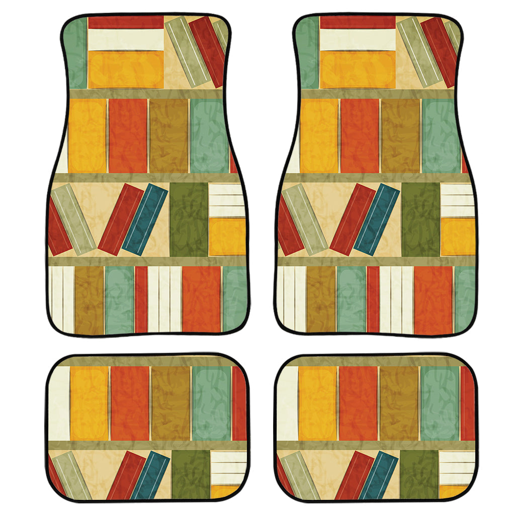 Watercolor Bookshelf Pattern Print Front And Back Car Floor Mats, Front Car Mat