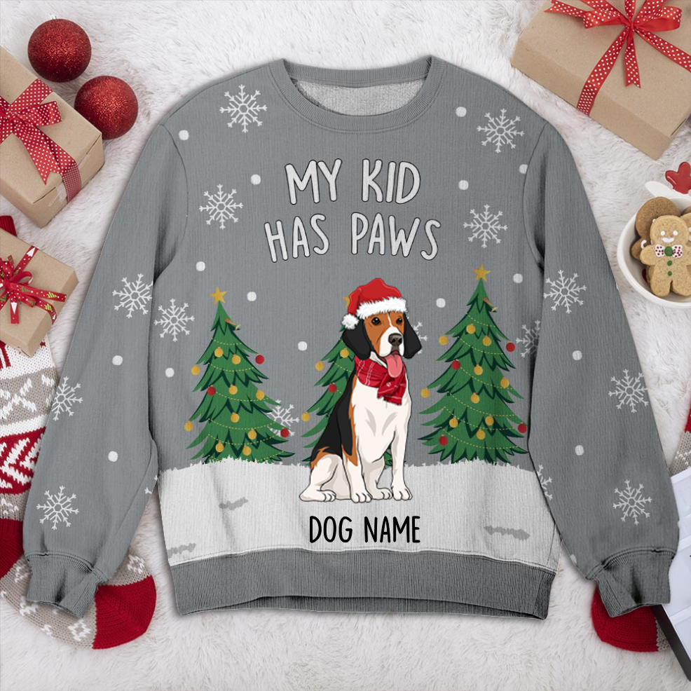 American Foxhound My Kid Has Paws Personalized Sweater, Dog Ugly Christmas Sweater