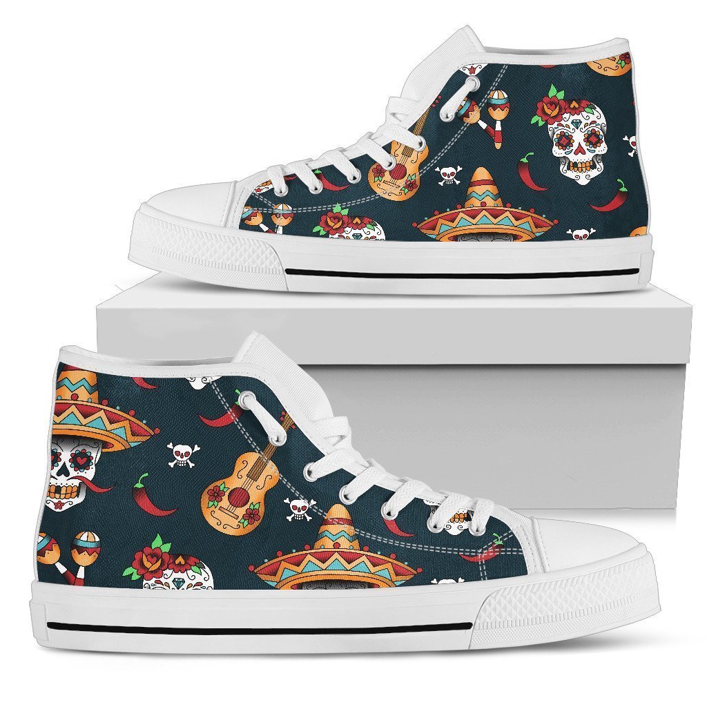 Sugar Skull Mexican High Top Personalized Shoes Custom Name, Text For Women, Men