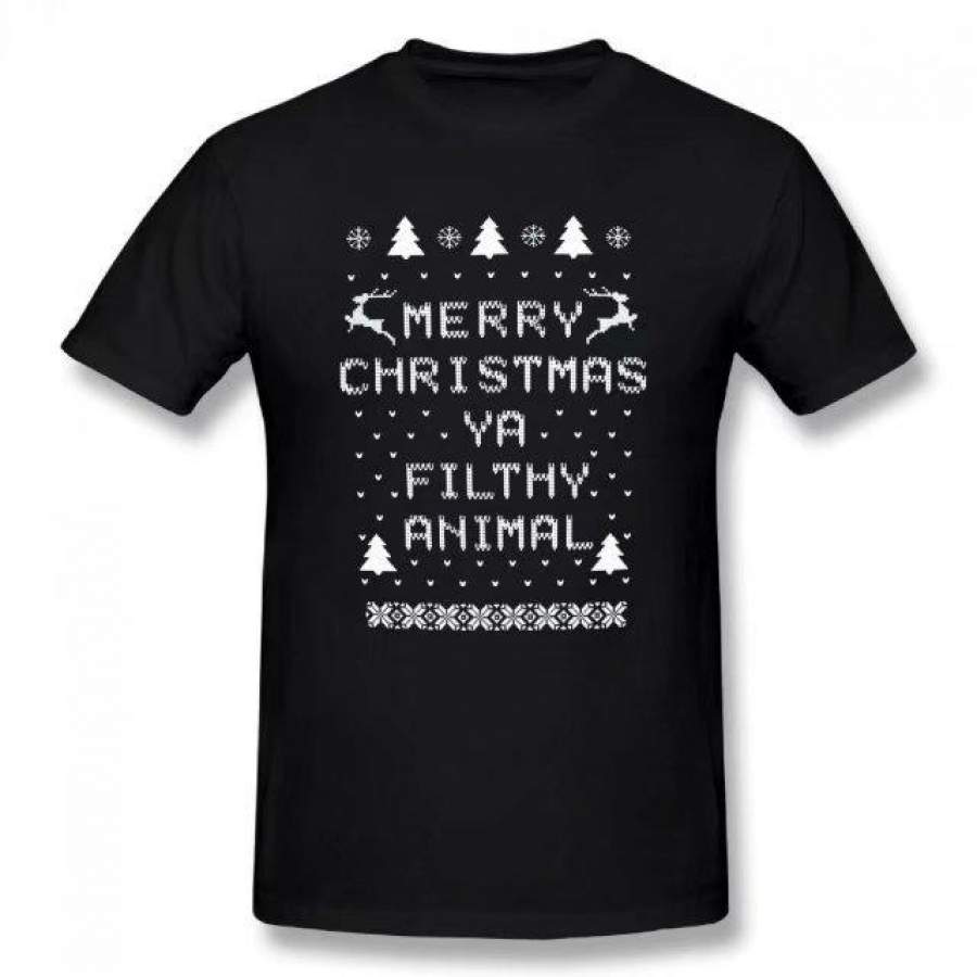 Merry Christmas Ya Filthy Animal T Shirt With Free Koozie Summer Basic Casual Short Cotton T-Shirt