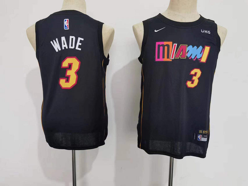 Youth Miami Heat #3 Dwyane Wade 22 23 City Jersey Black