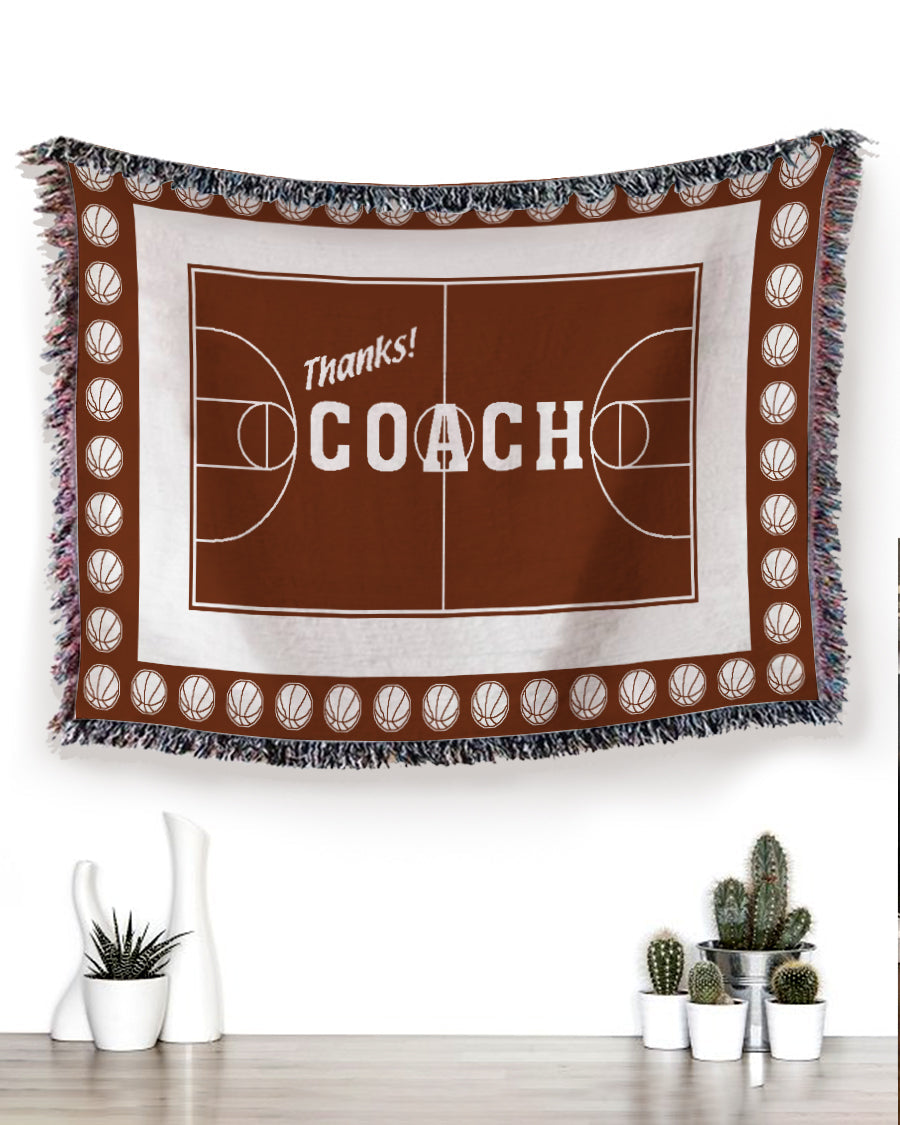 Woven Throw For Sports Lovers Christmas Gift, Thanks Coach – Basketball, Cotton Blanket