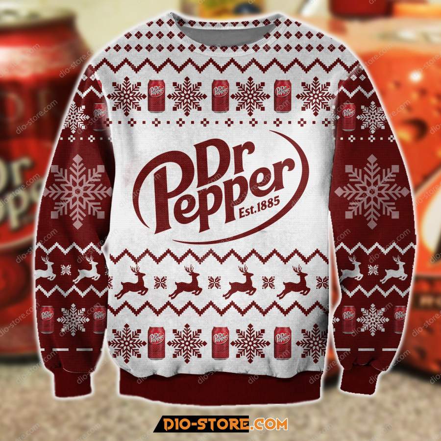 3D ALL OVER PRINT KNITTING PATTERN DR PEPPER UGLY CHRISTMAS SWEATER 1