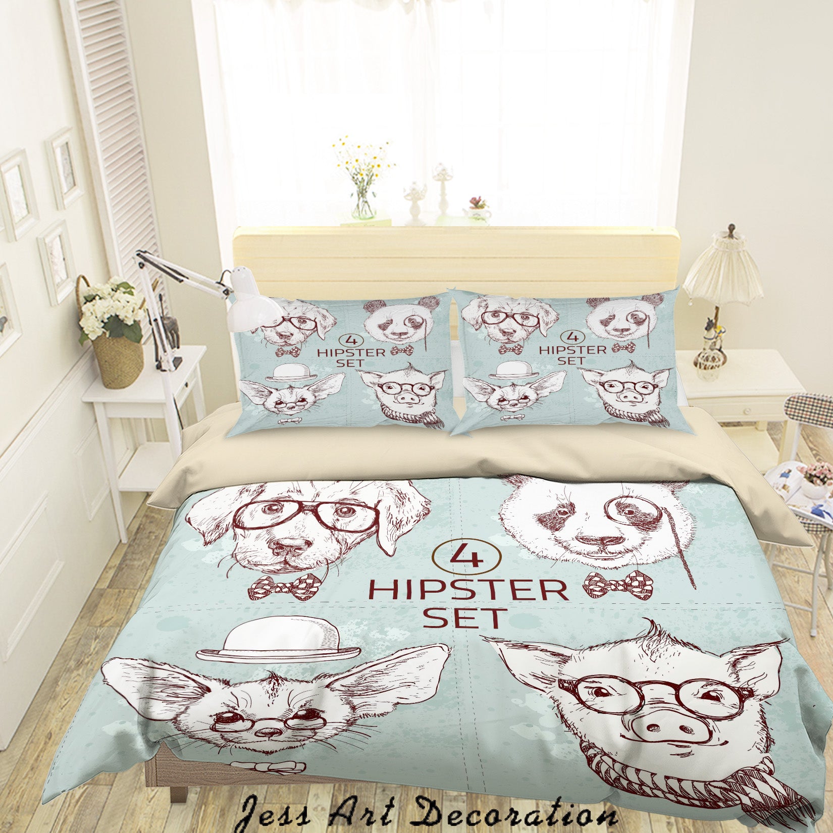 3D Cartoon Animal Panda Dog Quilt Cover Set Bedding Set Duvet Cover Pillowcases A025 Lqh