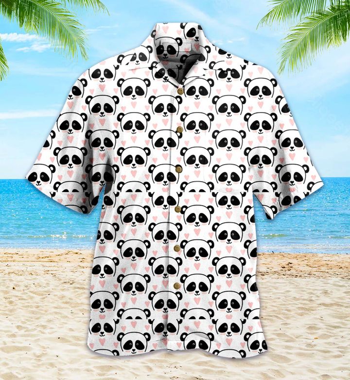 Panda Pink Heart Patterns 3D Hawaiian Shirt