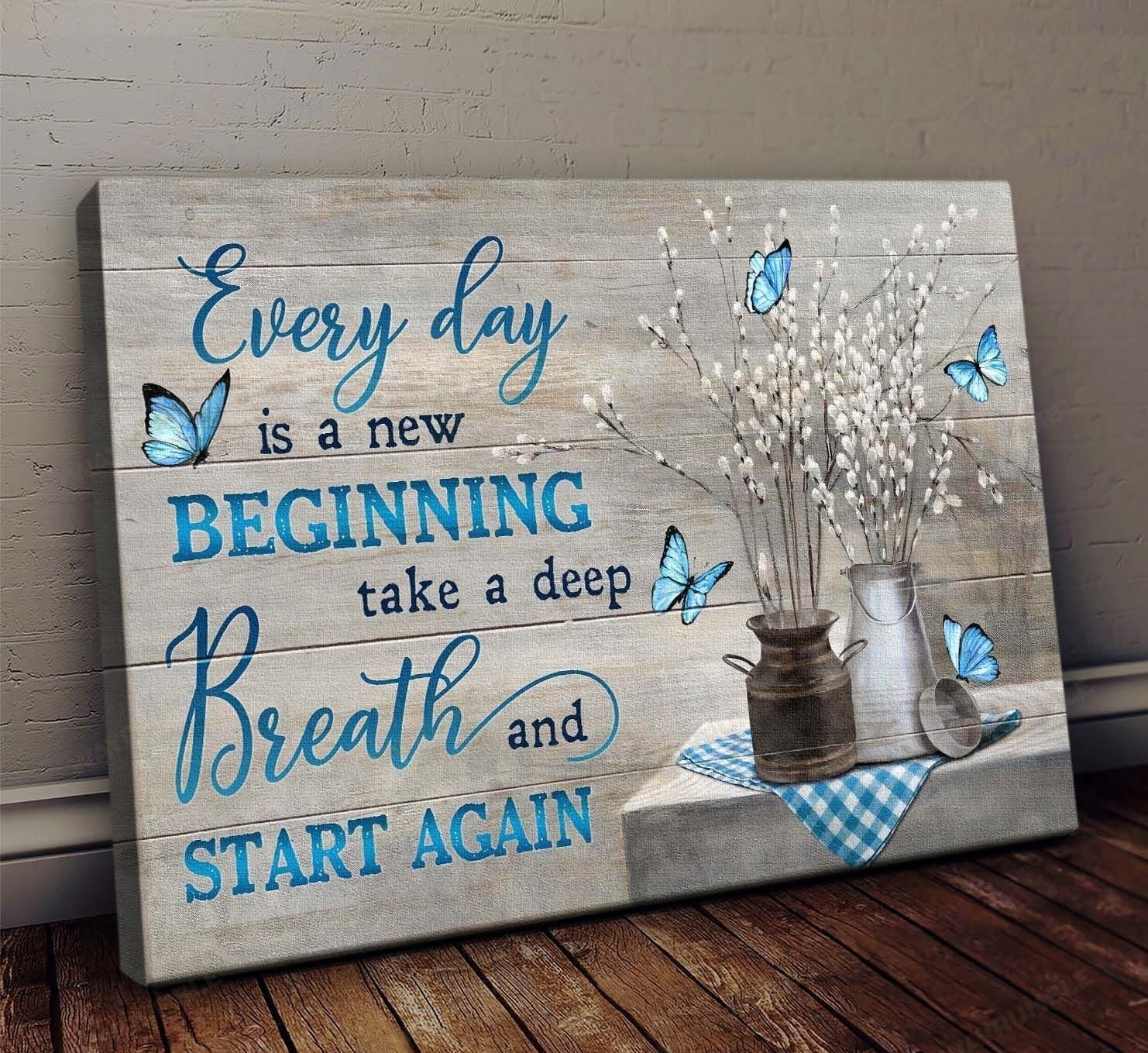 Vintage Flower Vase Poster – Every Day Is A New Beginning Canvas Home Decoration Birthday Gifts For Women Girl Friend – Gigo Smart