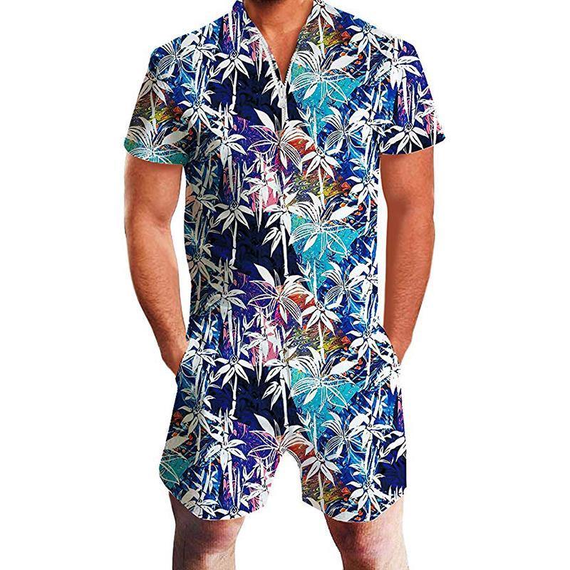 Rompers For Men Male Floral Print Hawaii Jumpsuits Ha10921