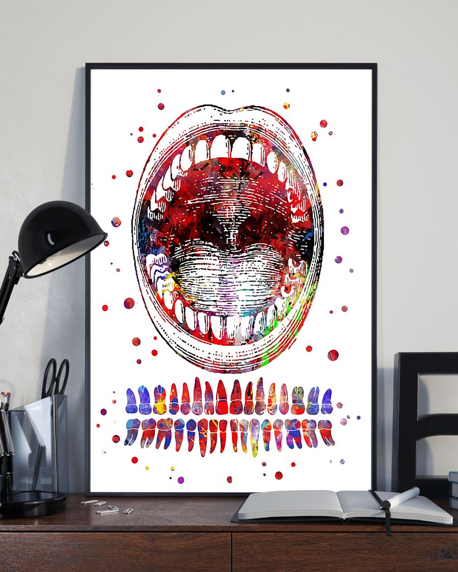 Professions Poster – Dentist Watercolor Teeth Vertical Canvas And Poster | Wall Decor Visual Art