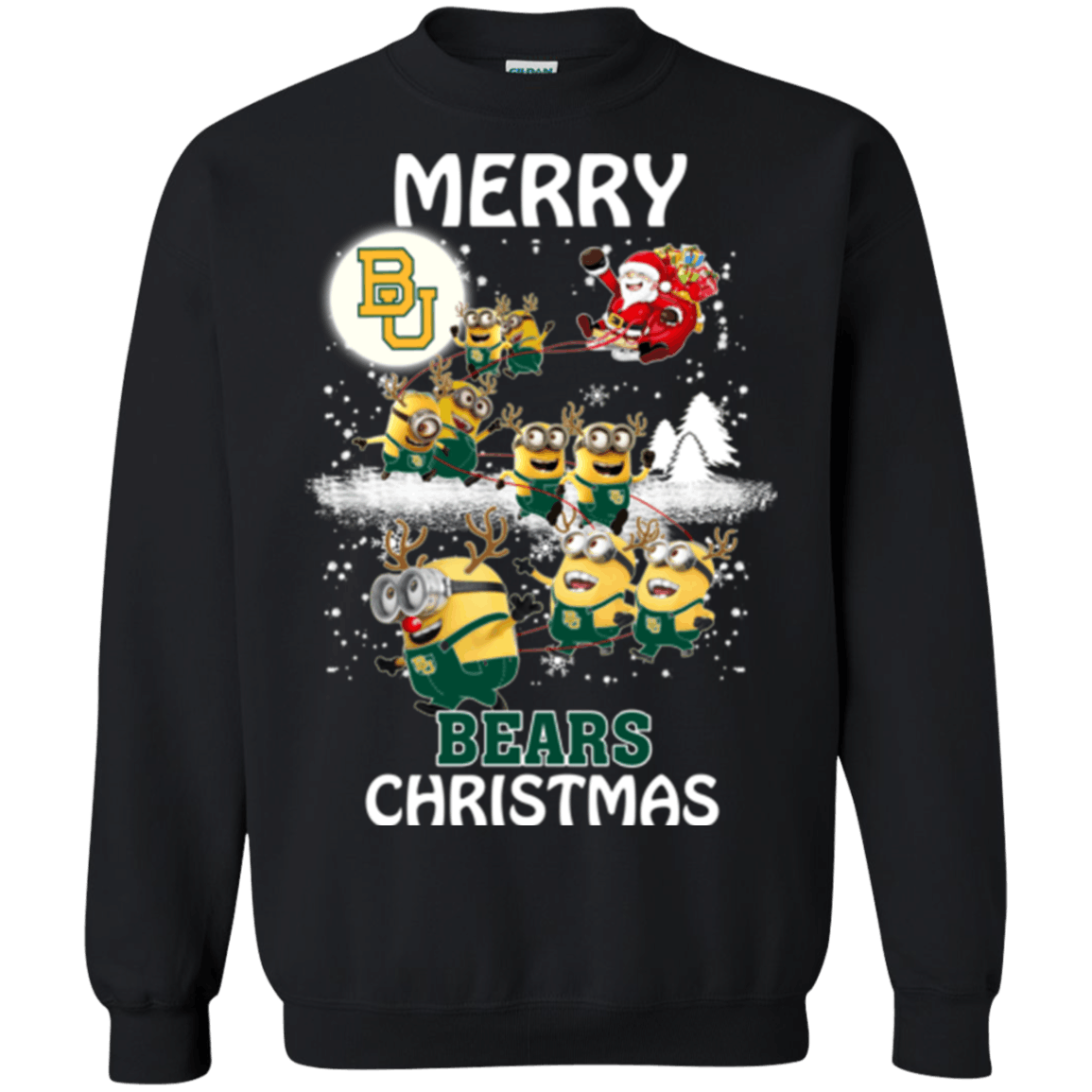 Incredible Baylor Bears Minion Ugly Christmas Sweaters Santa Claus With Sleigh Hoodies Sweatshirts