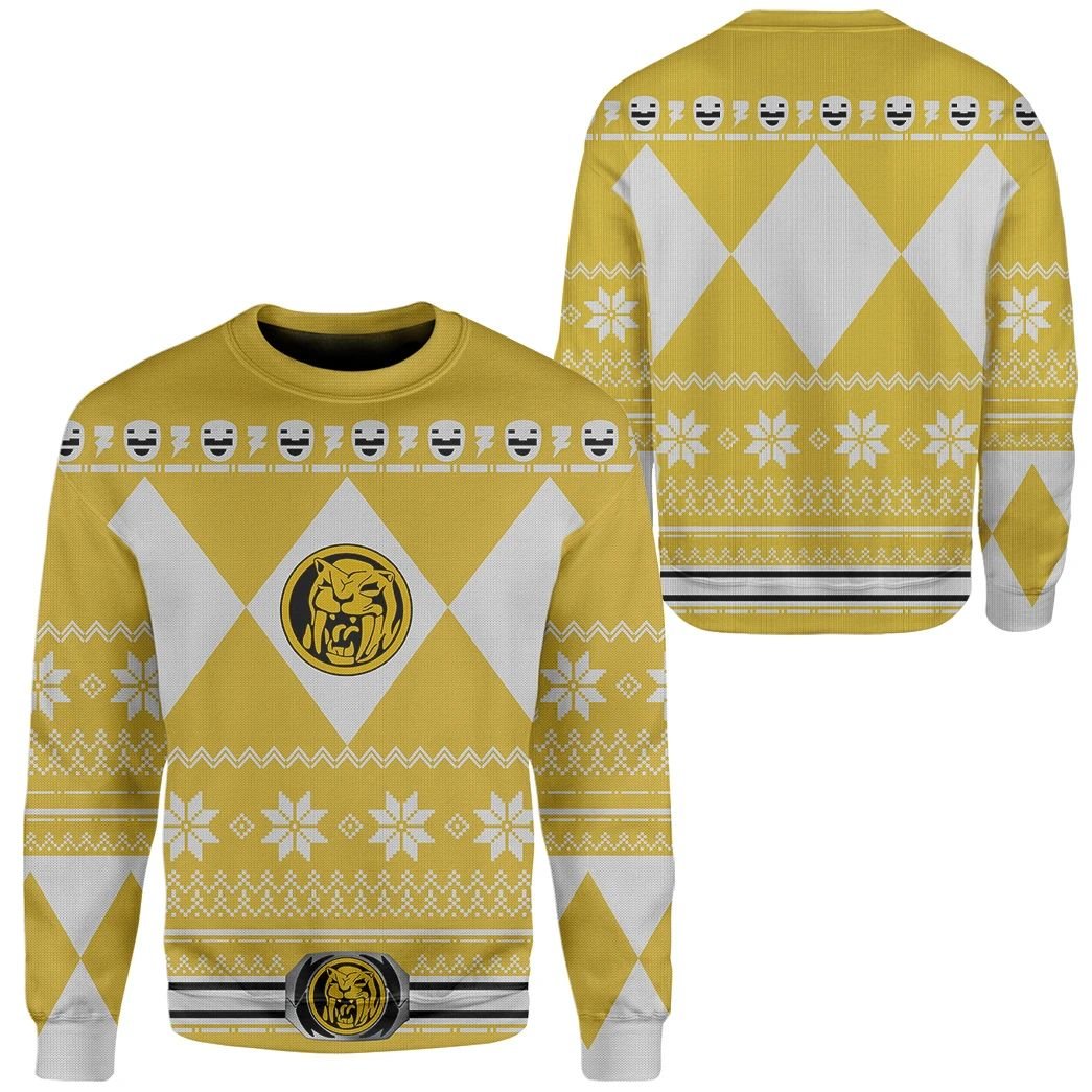 Unifinz Power Rangers Ugly Sweater Mighty Morphin Yellow Power Rangers Sweater 2022