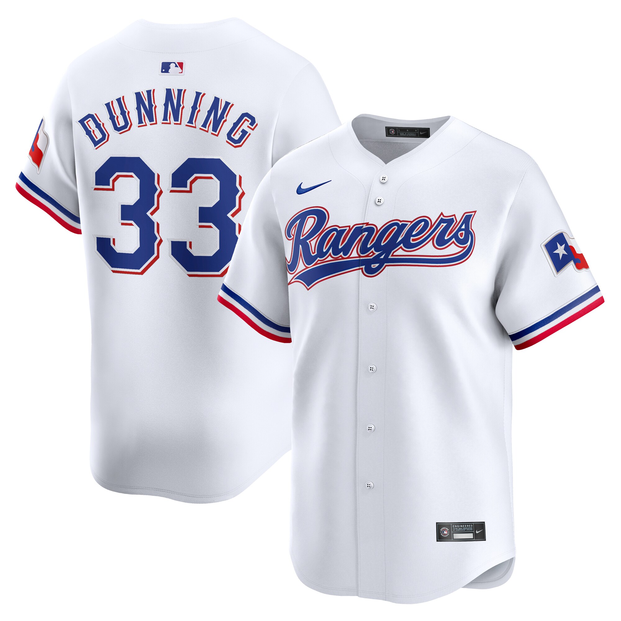 Dane Dunning Texas Rangers Home Limited Player Jersey – White