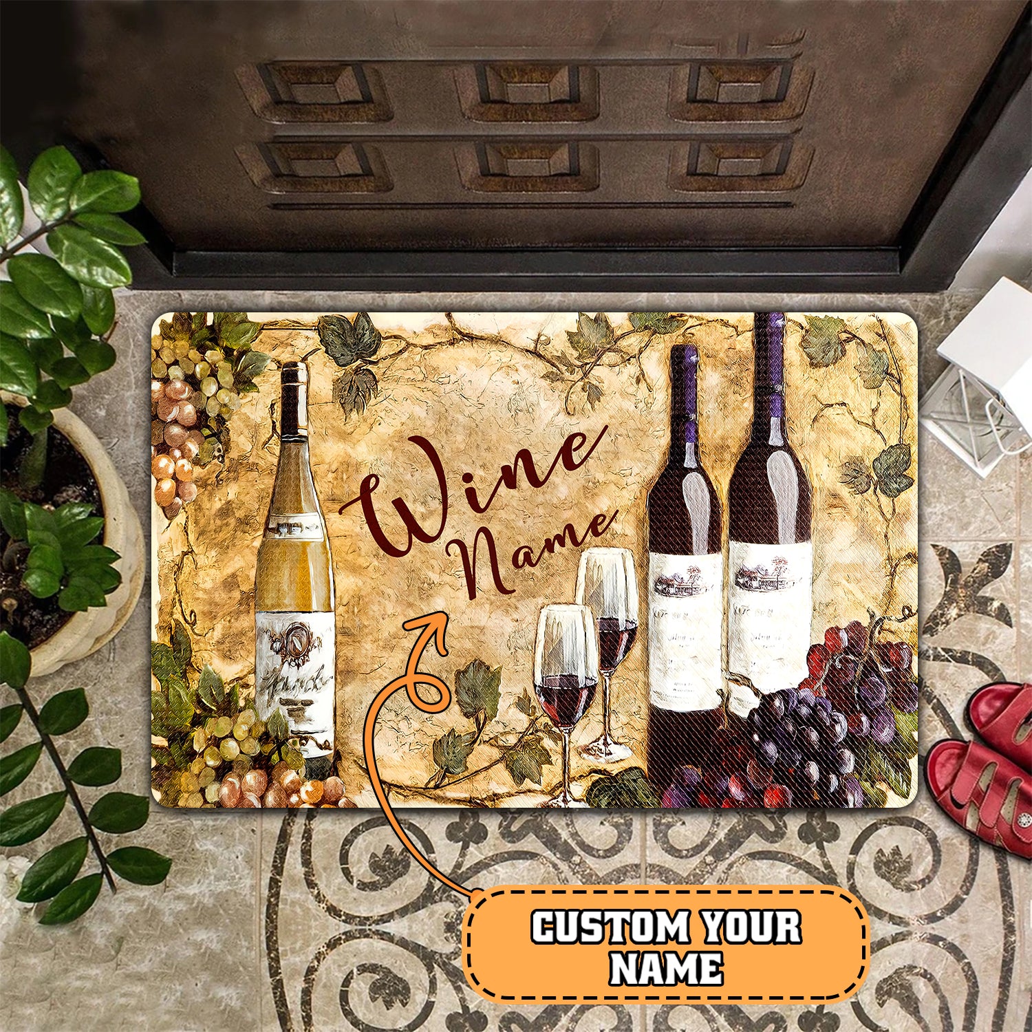 Wine Doormat 2 – Personalized Name 3D – Htv-Doormat-004