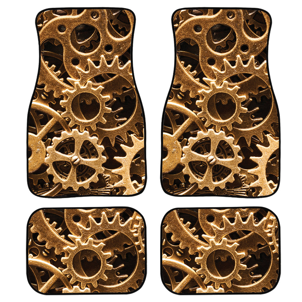 Steampunk Brass Cogs And Gears Print Front And Back Car Floor Mats, Front Car Mat