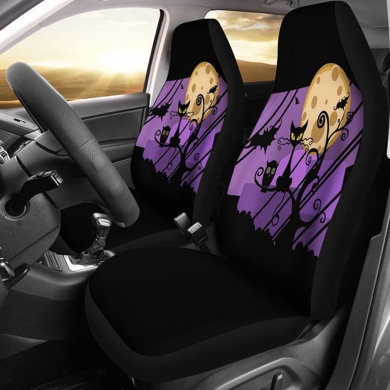 1Kkhlw- Night Halloween Owl Cat Printed On Car Seat Covers