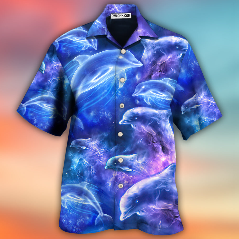 Dolphin Galaxy Neon Glow Style Hawaiian Shirt