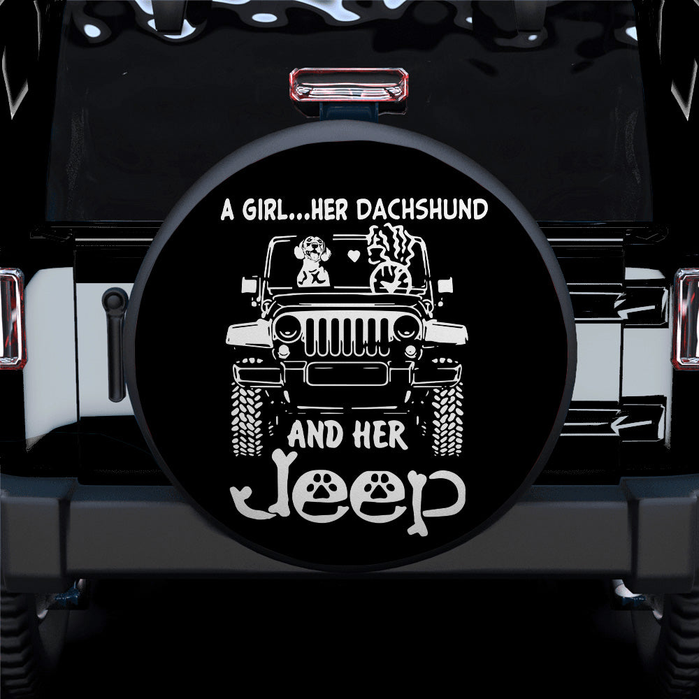 A Girl And Her Dachshund Jeep Car Spare Tire Covers Gift For Campers