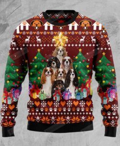 Cavalier King Charles Spaniel Pine Tree Ugly Christmas Sweater, All Over Print Sweatshirt