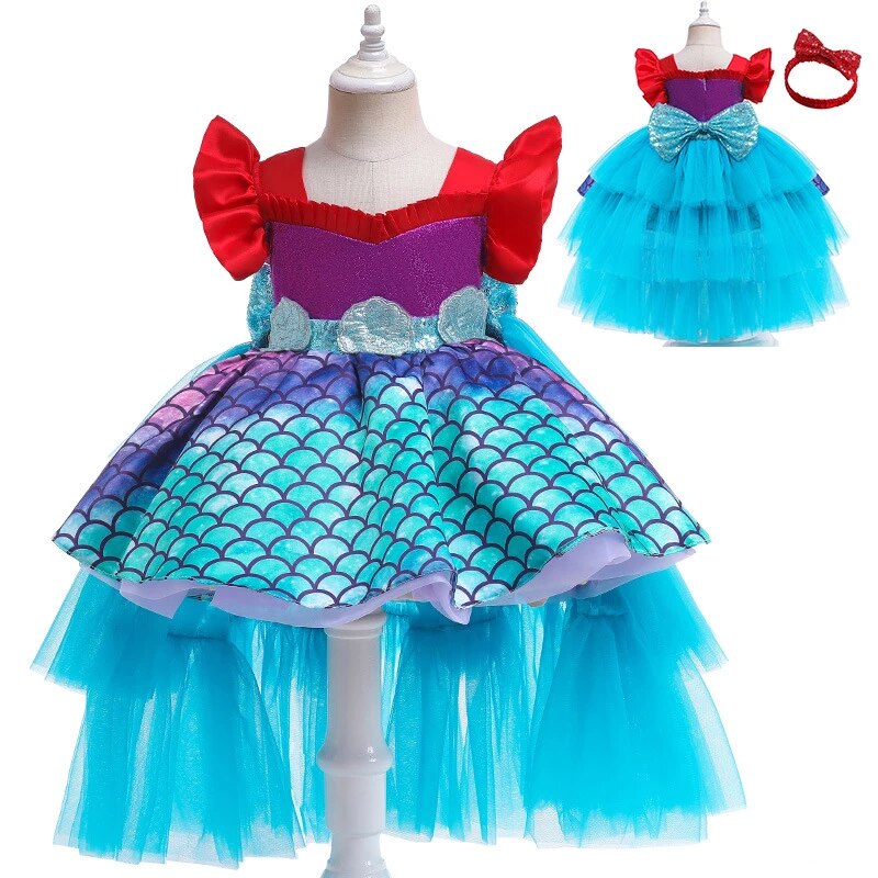 2022 New Girls’ Dress Mermaid Tailing Princess Dress Birthday Party Dress for Kids Girl alx