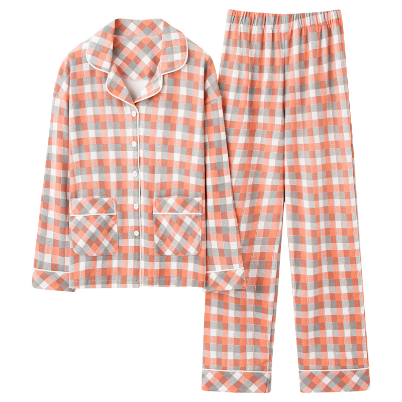 Winter Women’s Turn-down Collar Kawaii Pink Plaid Pajamas Set Long Sleev + Pants Oversized Ladies Sleepwear Cotton Warm Homewear alx