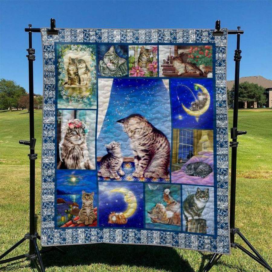 MP0312 – Cat – Cat and kitten moon goodnight – Quilt